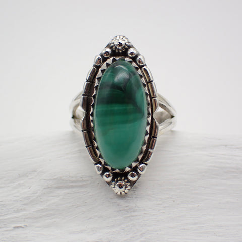 Malachite Sterling Silver Ring - Size 6