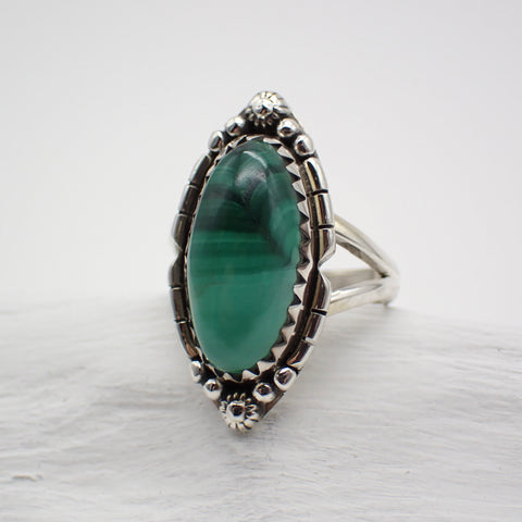 Malachite Sterling Silver Ring - Size 6