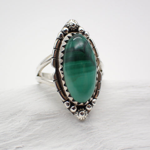 Malachite Sterling Silver Ring - Size 6