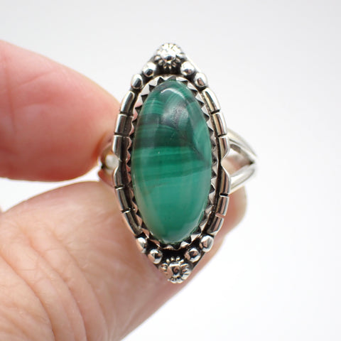 Malachite Sterling Silver Ring - Size 6