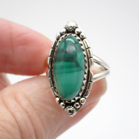 Malachite Sterling Silver Ring - Size 6