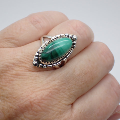 Malachite Sterling Silver Ring - Size 6