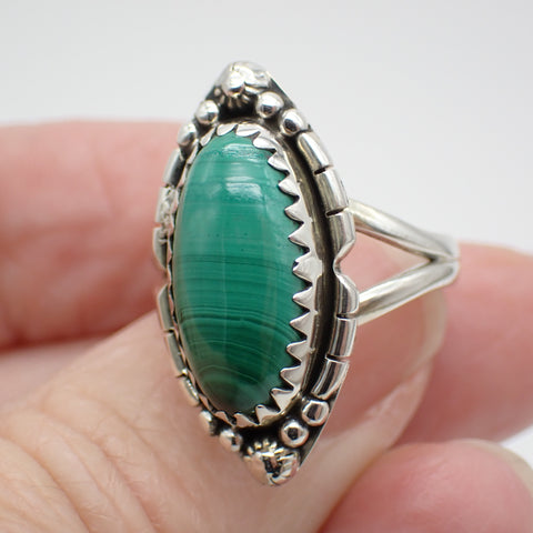 Malachite Sterling Silver Ring - Size 8