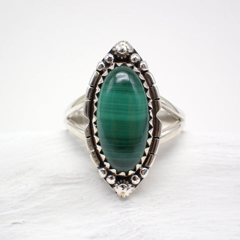 Malachite Sterling Silver Ring - Size 10