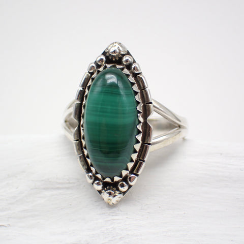 Malachite Sterling Silver Ring - Size 10