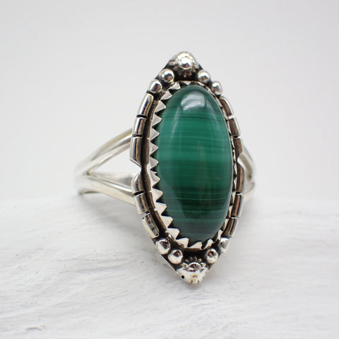 Malachite Sterling Silver Ring - Size 10