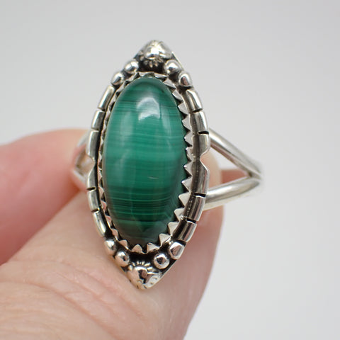 Malachite Sterling Silver Ring - Size 10