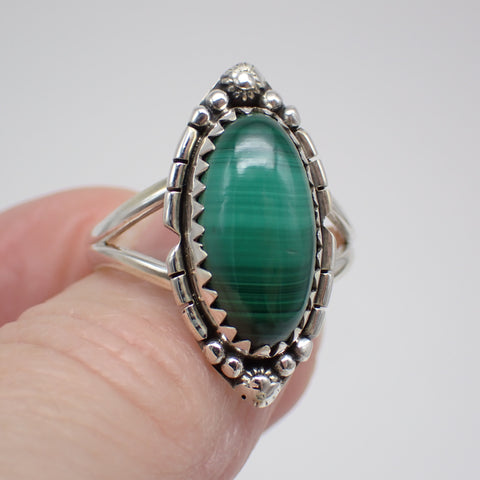 Malachite Sterling Silver Ring - Size 10