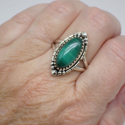 Malachite Sterling Silver Ring - Size 10