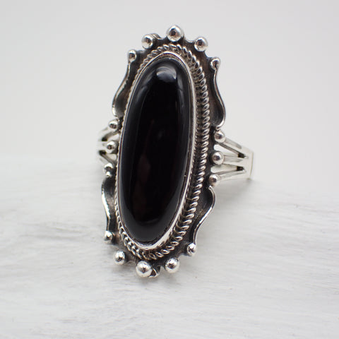 Black Onyx Sterling Silver Ring - Size 7