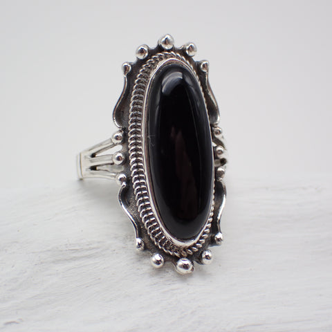 Black Onyx Sterling Silver Ring - Size 7