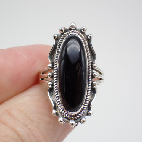 Black Onyx Sterling Silver Ring - Size 7