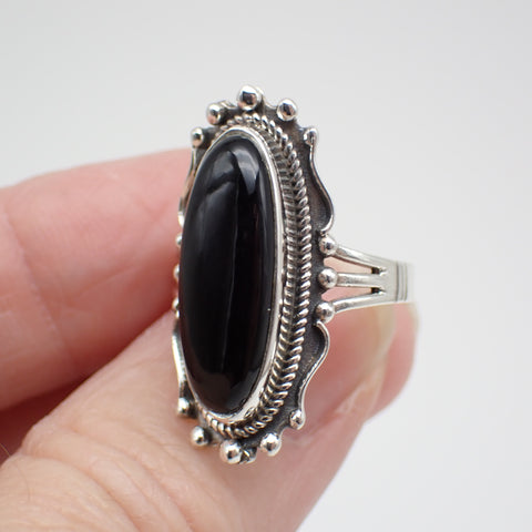 Black Onyx Sterling Silver Ring - Size 7