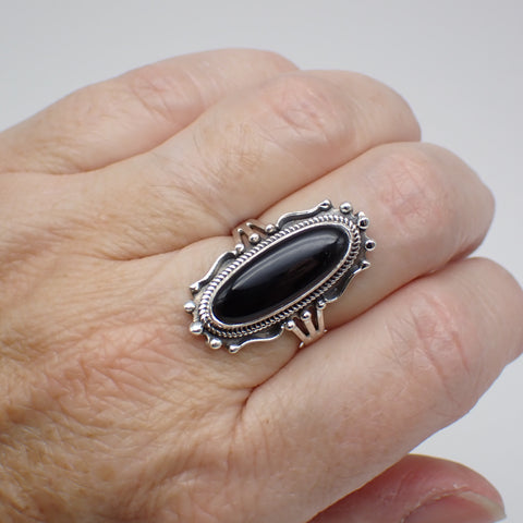 Black Onyx Sterling Silver Ring - Size 7