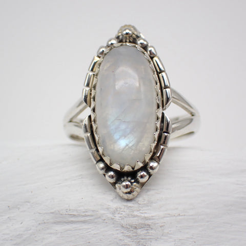 Rainbow Moonstone Sterling Silver Ring - Size 10