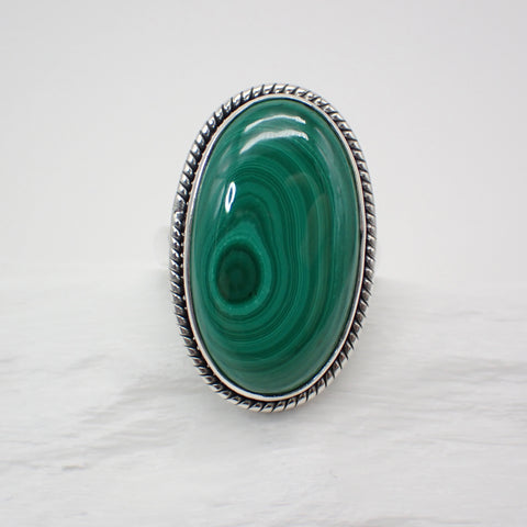 Malachite Sterling Silver Ring - Size 8