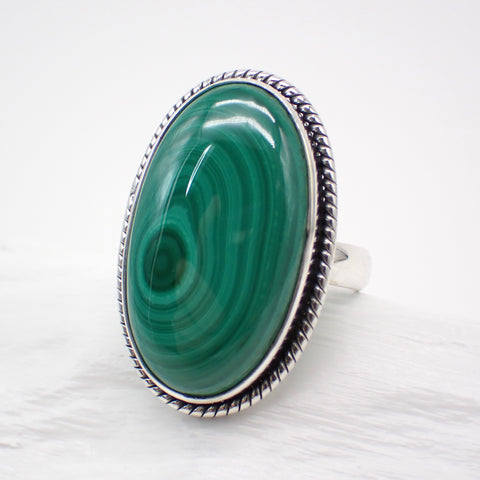 Malachite Sterling Silver Ring - Size 8