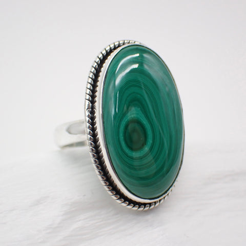 Malachite Sterling Silver Ring - Size 8