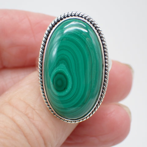 Malachite Sterling Silver Ring - Size 8