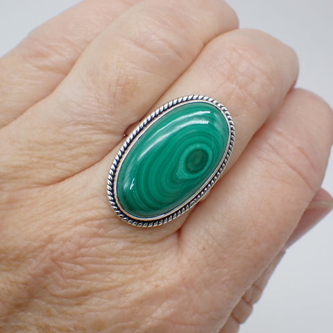 Malachite Sterling Silver Ring - Size 8