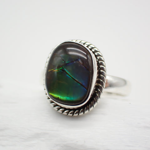 Ammolite Sterling Silver Ring - Size 8