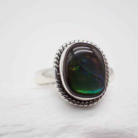 Ammolite Sterling Silver Ring - Size 8