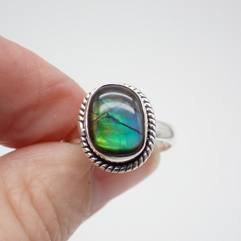 Ammolite Sterling Silver Ring - Size 8