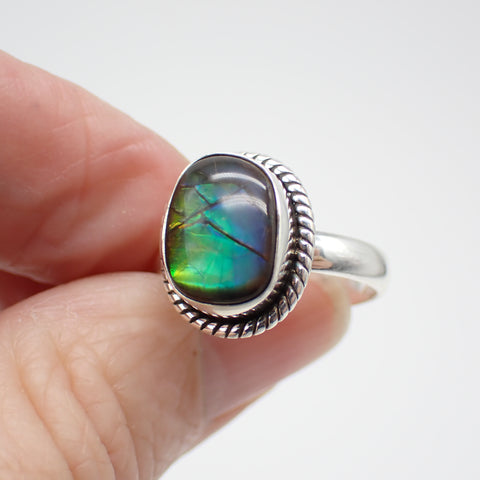 Ammolite Sterling Silver Ring - Size 8