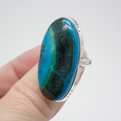 Azurite-Malachite Sterling Silver Ring - Size 9