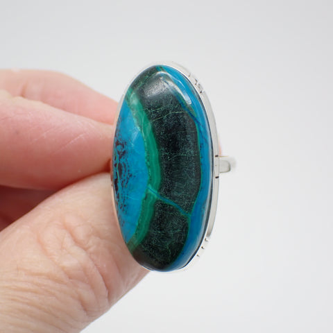 Azurite-Malachite Sterling Silver Ring - Size 9