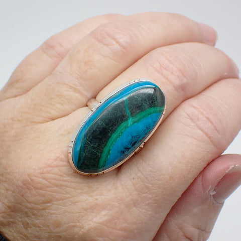 Azurite-Malachite Sterling Silver Ring - Size 9