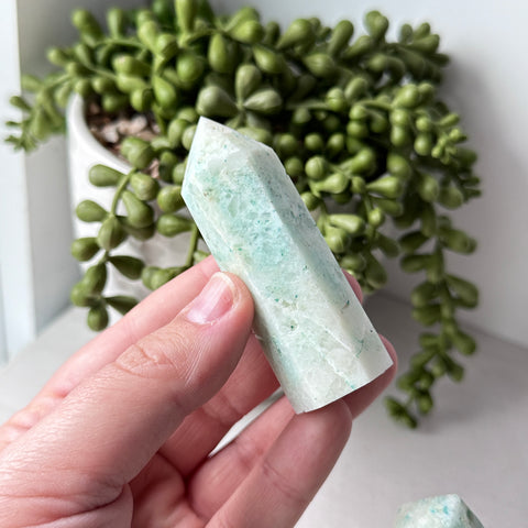 Chrysocolle en pointe de quartz 