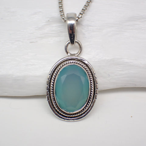 Aqua Chalcedony Sterling Silver Pendant