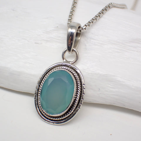 Aqua Chalcedony Sterling Silver Pendant