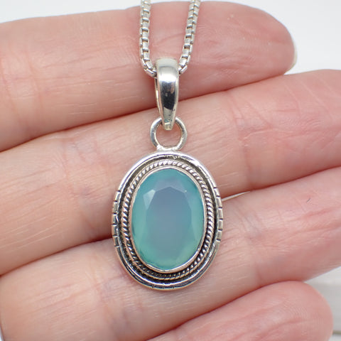 Aqua Chalcedony Sterling Silver Pendant