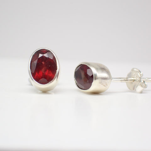 Faceted Garnet Sterling Silver Stud Earrings