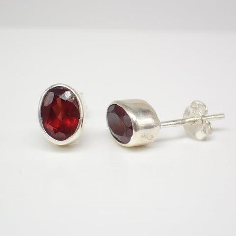 Faceted Garnet Sterling Silver Stud Earrings