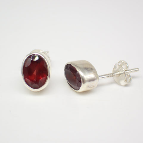 Faceted Garnet Sterling Silver Stud Earrings