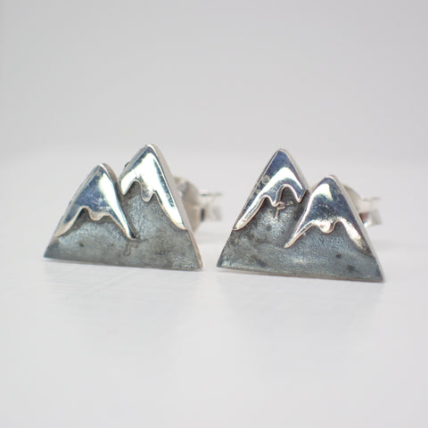 ♻️ Recycled Sterling Silver Snow Topped Mountain Stud Earrings