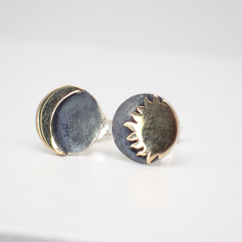 Sterling Silver Two Tone Celestial Stud Earrings