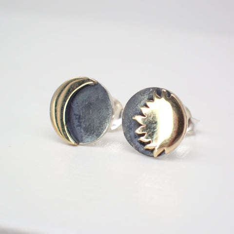 Sterling Silver Two Tone Celestial Stud Earrings