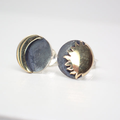 Sterling Silver Two Tone Celestial Stud Earrings