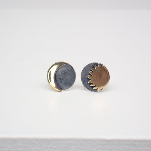 Sterling Silver Two Tone Celestial Stud Earrings