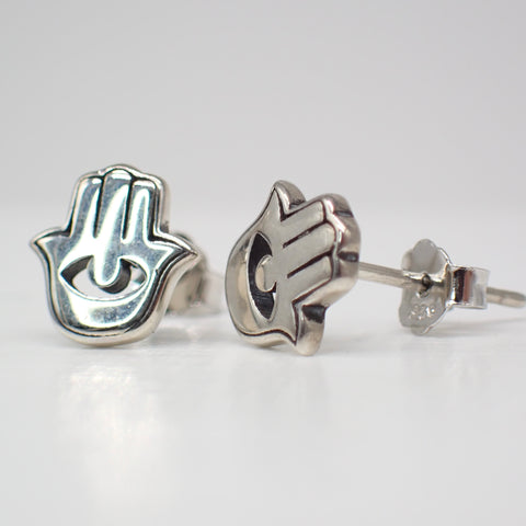 Sterling Silver Hamsa Hand Stud Earrings