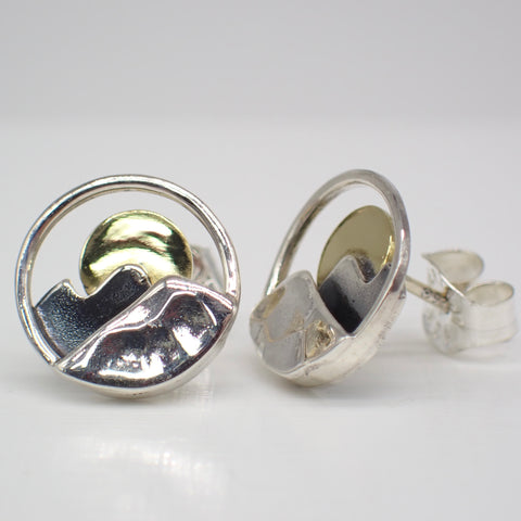 Sterling Silver & Bronze Mountain Stud Earrings