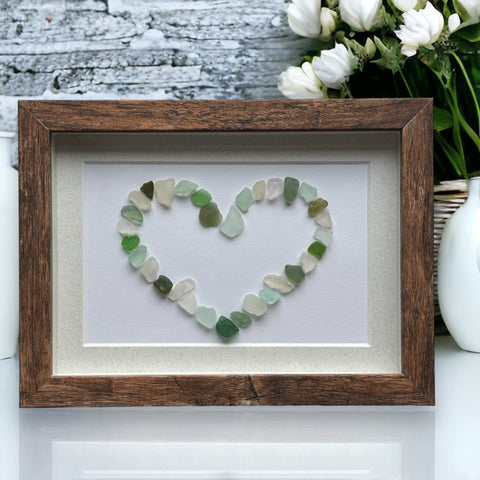 Sea Glass Green Shades Mosaic Heart Picture Pebble Art