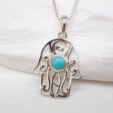 Charm de mano de Hamsa en plata de ley y turquesa