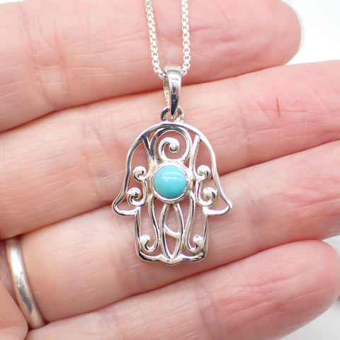 Charm de mano de Hamsa en plata de ley y turquesa