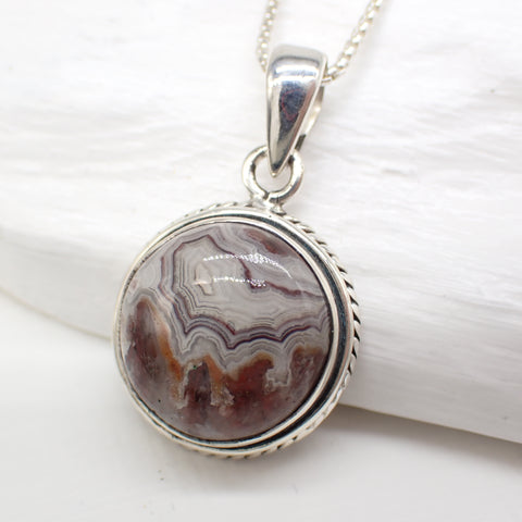 Pendentif en argent sterling avec agate en dentelle folle 