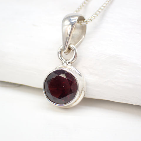 Faceted Garnet Sterling Silver Pendant